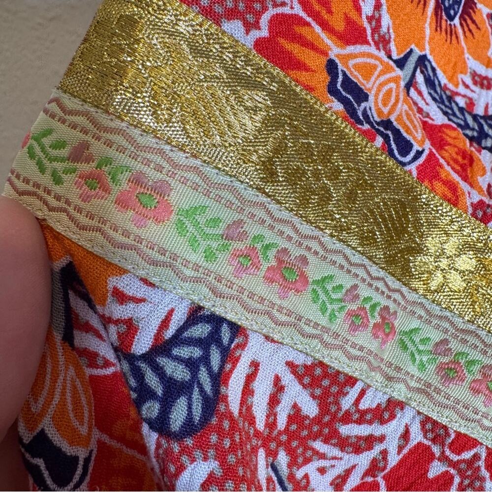 Cynthia Rowley Red Gold Floral Boho Blouse Womens 1X Fall Peasant Flowy Shirt - Picture 11 of 13